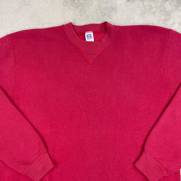 Vintage Russell Athletic Solid Pink Sweatshirt Crewneck Pullover USA Large - Picture 2 of 10